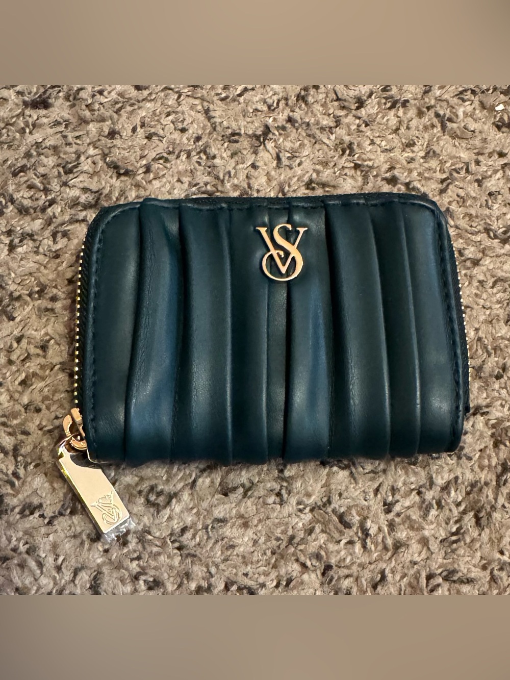 Victoria's Secret Quilted Wallet in Teal with Gold Accents